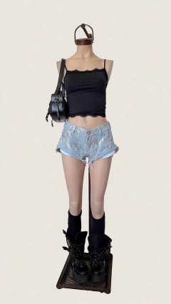 Short MADDY tiro bajo lentejuelas celeste claro Art.25670 - tienda online