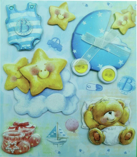 ADESIVO 3D BEBE MENINO E URSO REF 17406