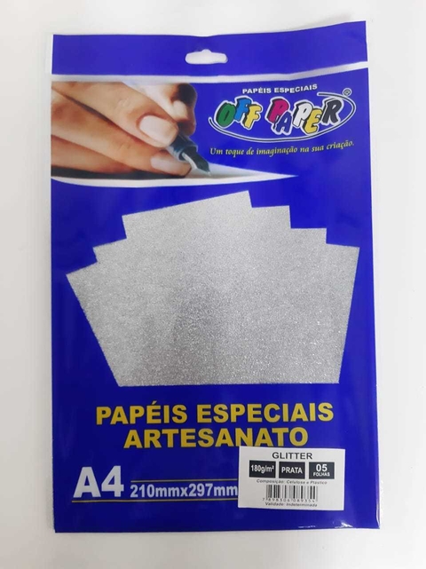 PAPEL GLITTER 180G A4 PRATA COM 5