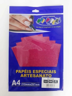 PAPEL GLITTER 180G A4 PINK COM 5