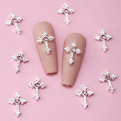 Dije Cruz gótica plata c/strass rosa x u