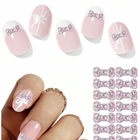 moño con strass rosa x unidad