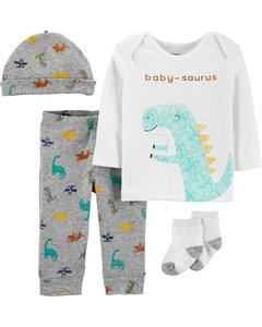 Carter's Set 4 piezas Remera, Pantalón, Gorro y Medias "Dinosaurios"