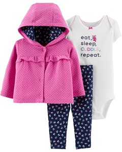 Carter's Set 3 piezas Body, Campera y Pantalón "Floral-Lunares"