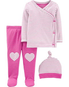 Carter's Set 3 piezas Remera Cruzada, Pantalón y Gorro "Rayas"
