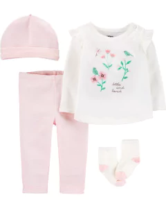 Carter's Set 4 Piezas Remera, Pantalón, Gorro y Medias "Floral"