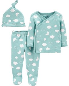Carter's Set 3 Piezas Batita, Pantalón y Gorro "Nubes"