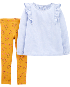 Carter´S Set 2 Piezas Remera Volados Calza Floral Rayas
