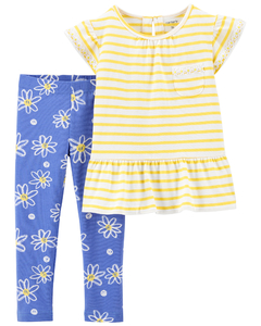 8CARTER'S Set 2 piezas Remera a rayas y Calza "Margaritas"