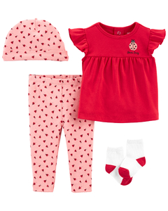 Carter's Set 4 Piezas Remera Manga Corta Gorro Medias Pantalón Vaquita San Antonio