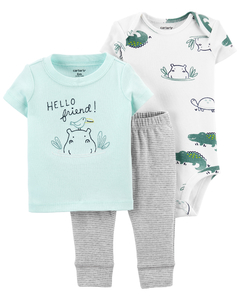 Carter's Set 3 Piezas Body Remera Manga Corta Pantalon Hipopotamo