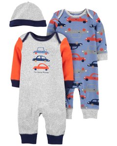 Carter´S Set 3 Piezas Ositos Pijamas Gorro Autos