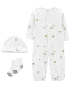 Carter´s Set 3 Piezas Osito-Pijama Broches Gorro Medias Ovejas Beige