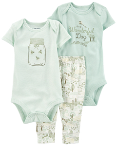 Carter´s Set 3 Piezas Bodies Mangas Cortas Pantalon Wonderful Day
