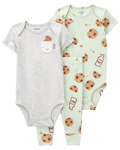 Carter´s Set 3 Piezas Bodies Mangas Cortas Pantalon Galletitas