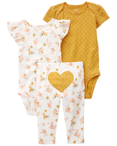 Carter´s Set 3 Piezas Bodies Mangas Cortas Pantalon Corazon