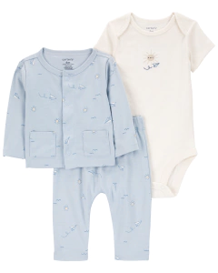 Carter´s Set 3 Piezas Body Mangas Cortas Cardigan Pantalon