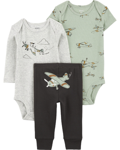 Carter´s Set 3 Piezas Body Mangas Cortas Body Mangas Largas Pantalon Aeroplanos