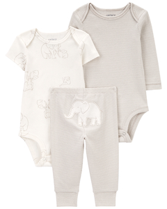 Carter´s Set 3 Piezas Bodies Mangas Cortas Pantalon Elefante