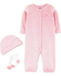 Carter's Set 3 piezas osito-pijama soft, gorrito y medias "corazones"