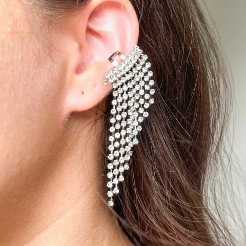 Piercing Fake folheado franja strass prata (unid)