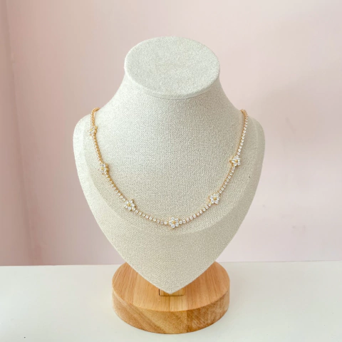 Colar folheado Riviera flor cristal