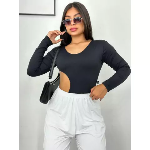 BODY REBECA MANGA LONGA PRETO