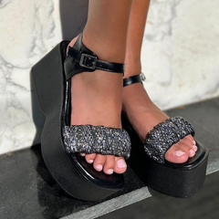 Sandalias Anca & Co Mujer Plataforma Altas Dana Moda Brillos