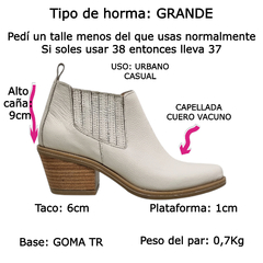 Botas Botinetas Cuero Mujer Tipo Texanas Caña Baja Riot 1622 (RI1622)