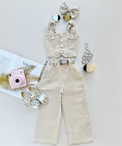 Conjunto jeans off strass