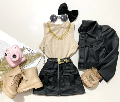 Conjunto jaqueta e saia cargo courino
