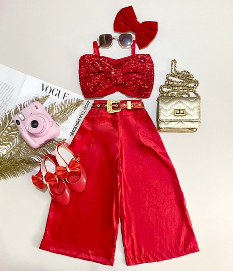 Conjunto plantona paetê laço