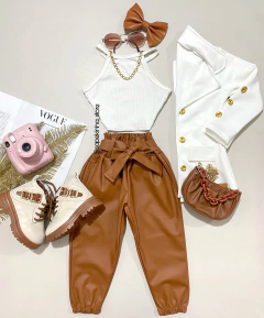 Conjunto calça courino com Cropped Lara