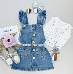 Jardineira Jeans Strass