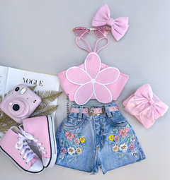 Conjunto jeans bordado Flor