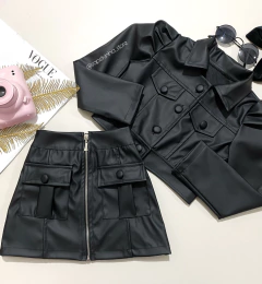 Conjunto jaqueta e saia cargo courino - comprar online