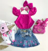 Short saia jeans bordada love