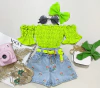 Short jeans bordado tropical