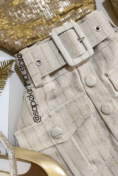 Conjunto short saia com cinto e Cropped paetê - loja online