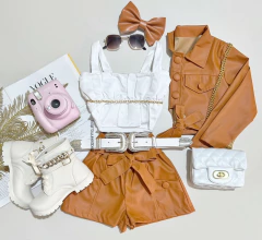 Conjunto jaqueta e short courino Livia