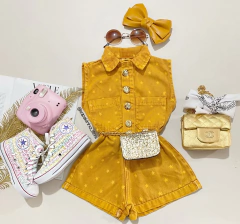 Macaquinho jeans collor estrelinha