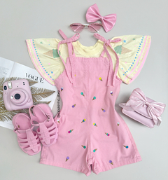 Conjunto jardineira e blusa Sorvetinho