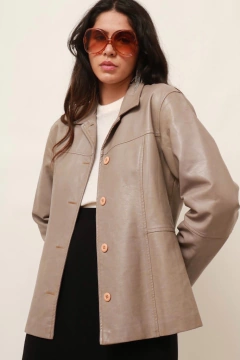 Blazer couro cinza forrado vintage
