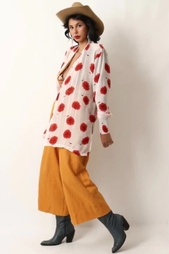 camisa flores manga plissada - comprar online