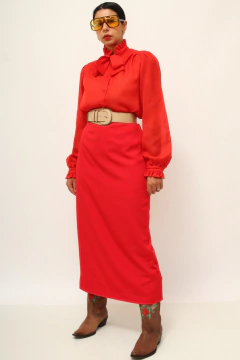 Saia cintura alta midi vintage vermelha na internet