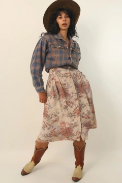 jaqueta jeans cropped xadrez vintage