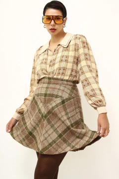 Saia xadrez tricot cintura alta - comprar online