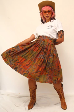 Saia cintura alta viscose flores outono - comprar online
