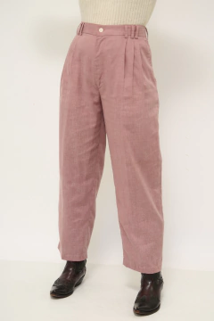 Calça cintura alta rosa linho - Capichó Brechó