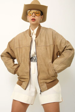 Jaqueta bomber bege YSL vintage couro